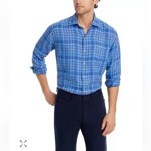 Men's Peter Millar Linen Long Sleeve Shirt Plaid Button Up Lightweight Size XXL